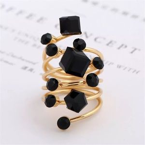 New gold Black cube Gold Geometric space age mod punk ring adjustable OS